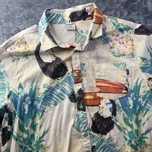 Hurley Button Down Shirt Large Cream Toucan Pineapple Tropical HSP21VMT-01706